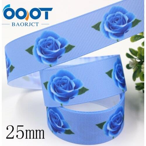 I-191007-2395,1 inch 25mm Rose flower Printed grosgrain ribbon 10yards DIY handmade Hair accessories Material Gift wrapping