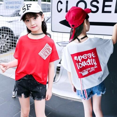 Childrens T-shirt Boys Girls Fashion Letter Print Short Sleeve T-Shirts Hip Hop Style Teen Girl Tops Shirts Kids Clothes