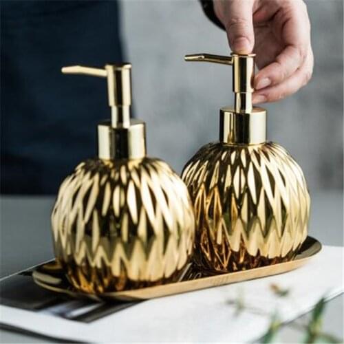Soap Dispenser 400ml Ceremic Gold Stainless Steel Tray Bathroom Accessories