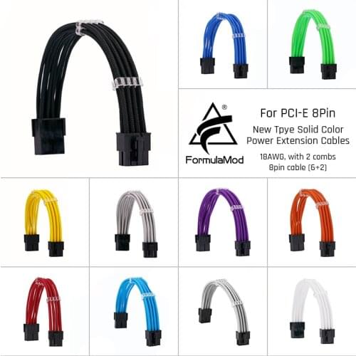 FormulaMod Fm-NP8P PCI-E 8Pin(6+2) Power Extension Cable For Motherboard/GPU 8 Pin 18AWG Solid Color Cables With Cable Comb