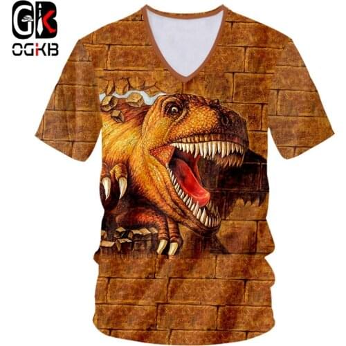 OGKB Mens T-shirts V-neck Short Sleeve modis harajuku 3D Shirt Print Dinosaur Funny Vintage 6XL Costume Unisex T-shirt