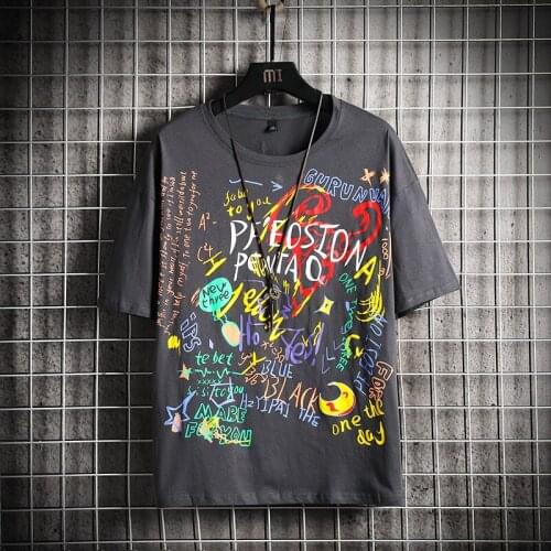 GlacialWhale Mans Gray T-shirt Men Oversized Casual New Hip Hop Graffiti Japanese Streetwear Round neck Tshirt Male T Shirt Men