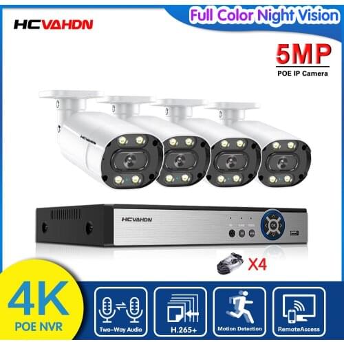 8MP Poe Video Recorder Surveillance Ip Camera Security Camera Outdoor System Kit 4CH CCTV 5MP Two Way Audio Full Color Night