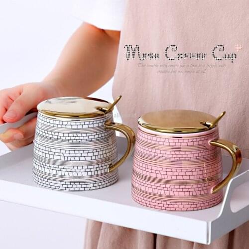 Geometric Figure Ceramic Cups with Lids and Straws Mug Coffee Milk Cup Couple Cup Tea Cups and Saucer Sets Turkish Coffee Set