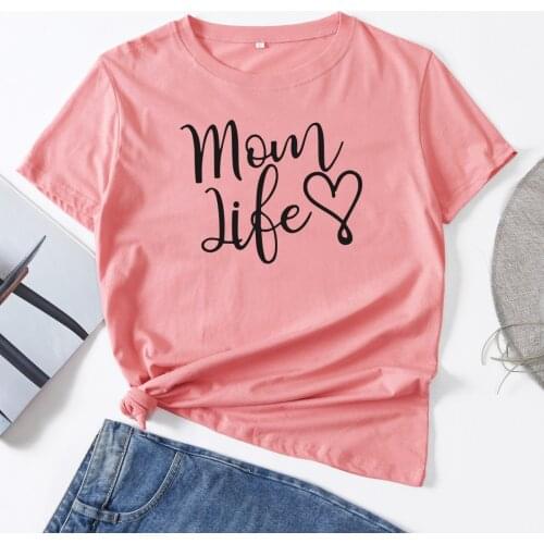 Mom Life Heart Mother Life Woman T-Shirt Short Sleeve T-Shirts Summer Tops for Women Cotton Graphic Tee Female Shirt Clothes