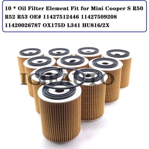 10 * Oil Filter Element Fit for Mini Cooper S R50 R52 R53 OE# 11427512446 11427509208 11420026787 OX175D L341 HU816/2X