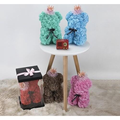 25 cm Teddy Rose Bear with Crown Artificial PE Flower Bear Rose Valentines Day For Girlfriend Women Wife Mothers Day Gifts