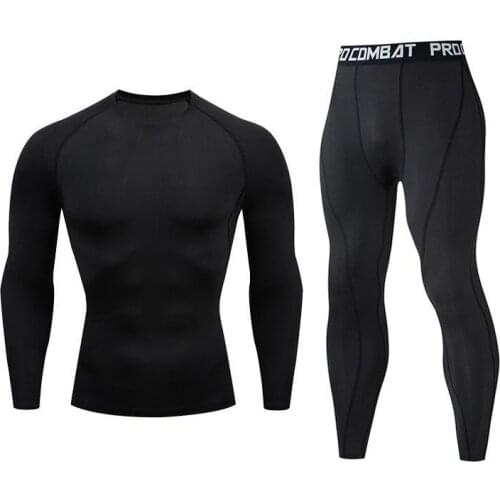 Brand clothing mens sports T-shirt suit compression jacket long-sleeved T-shirt fitness mens solid color printing MMA