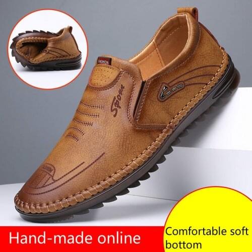 Mens Leather Retro Low-Top Shoes Fashion Breathable Casual And Comfortable Sneakers Soft Beef Tendon Bottom Shoes Male