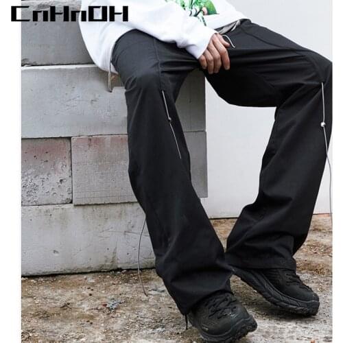 CnHnOH Autumn/Winter New Fashion Brand Loose Wild Drawstring Reflective Solid Color Casual Trousers Men 9723