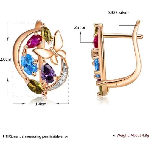 New Butterfly Earrings For Women Hot Sale Fashion Personality Four-Color Zircon Inlaid Small Fragrance Ear Buckle Earrings