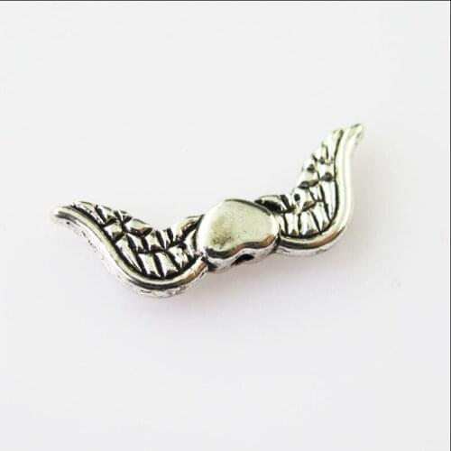New 35Pcs Tibetan Silver Color Tiny Heart Wings Spacer Beads Charms 7x20mm