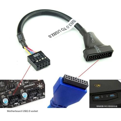 NEW USB 2.0 9 Pin Female to Motherboard USB 3.0 20 Pin Male Extension Cable In stock