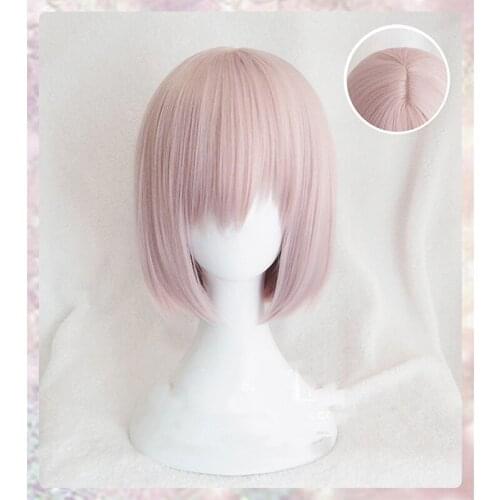 Anime Game Fate Grand Order Mash Kyrielight Cosplay Wigs Pink Short Heat Resistant Synthetic Hair Costume Wig + Wig Cap