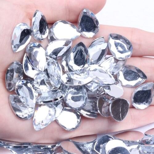 Tear Shape Flat Facets Acrylic Craft Art DIY Gems Crystal Clear Rhinestone Strass Nail Art Decorations