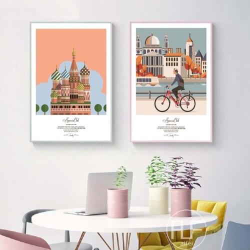 Simple Cartoon Architectural Landscape Canvas Painting Nordic Decoration Home Art Posters And Prints Wall Pictures For Bedroom