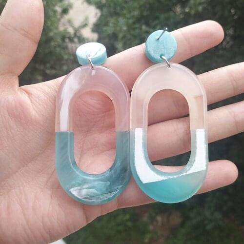 Dropship Blue Gray Stitching Acetate Acrylic Drop Earrings Oval Geometric Long Earrings Abstract Color Matching Resin Earrings