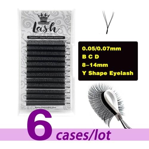 6cases/lot MASSCAKU Y-Shape Air Lashes Korean Dark Individual 0.05/0.07 Eyelash Extensions Volume Tray 8-15mm Lash Supplies
