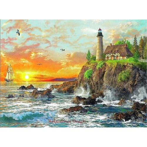 Needlework for embroidery DIY French DMC High Quality - Counted Cross Stitch Kits 14 ct Oil painting - Sunset by The Rocky Coast