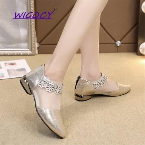 Mesh PU Leather pumps women shoes 2019Spring Autumn shoes women Elegant Pointed Square heel Ruffles Zipper Wedding female shoes