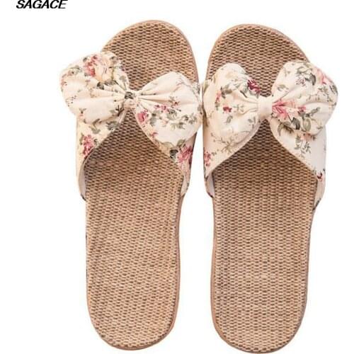 SAGACE Women Female Bohemia Bowknot Flax Linen Flip Flops Beach Sandals Slippers Sandalia Feminina Beach Summer Shoes Praia C24
