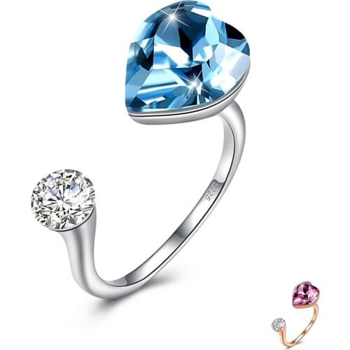 SILVERHOO 925 Sterling Silver Rings For Women Romantic Heart-Shaped Austria Crystal Cubic Zirconia Anniversary Ring Fine Jewelry