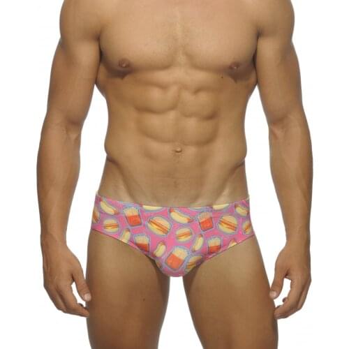 Swimming Briefs Mens Sexy Summer Beach Short Low Waist Swimwear Men Pink Printing Trunks Bathing Suit Quick Drying Beachwear