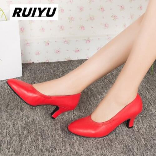 Red Wedding Shoes Latin Shoes Ladies Tango Salsa Jazz Ballroom Professional Dance Shoes Girls High Heel Leather