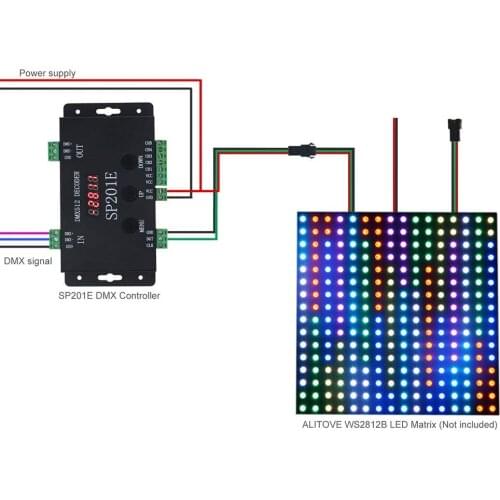 WS2812B WS2811 DMX to SPI Controller Decoder, W/ 99 Color Modes, SP201E 5 Channel DMX 512 RGB WW Decoder Controller for SK6812