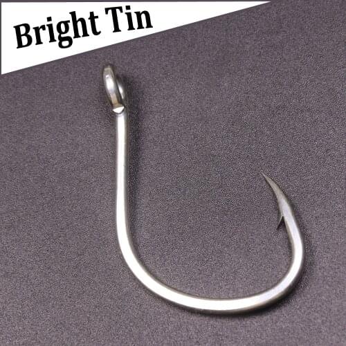 10pcs Bright Tin Plated Anti-rust Saltwater Fishhooks High Carbon Steel Barbed Offset Fishhook Big Assist Jigging Lure Hook