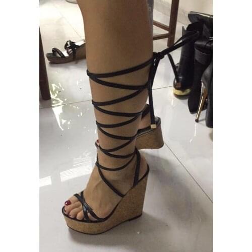 ASHIOFU New Handmade Womens Wadge Heel Sandals Cross-straps Real Photos Party Summer Shoes Evening Club Fashion Sandals Shoes