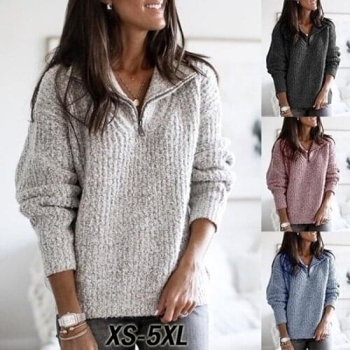6 Colors XS-5XL Womens New Fashion Autumn and Winter Zipper Pullover Sweater Long Sleeved Tops Warm Coat Plus Size