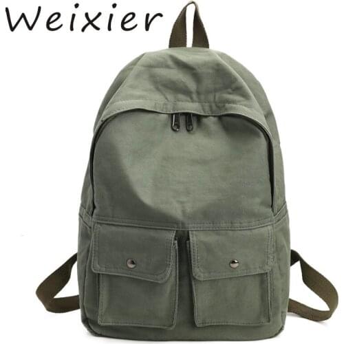 WEIXIER Women Backpack Teenagers Girls School Bag Ladies Cotton Fabric Backpack Female Back Pack Women Travel Backpack V3-84