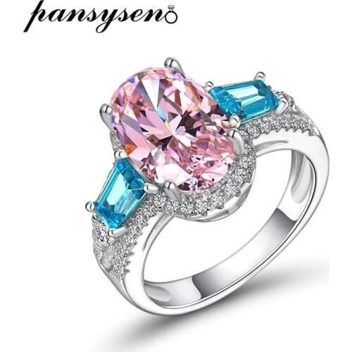 PANSYSEN 100% 925 Sterling Silver 7ct Created Moissanite Sapphire Citrine Gemstone Cocktail Ring Wedding Engagement Fine Jewelry