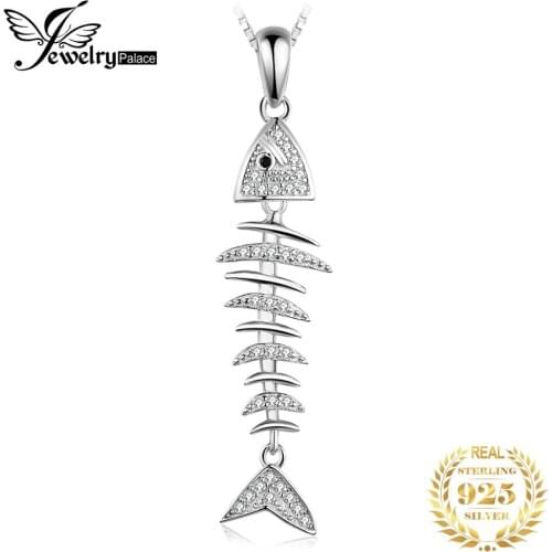 JewelryPalace Unique Lucky Fishbone Cubic Zirconia CZ 925 Sterling Silver Pendant Necklace Without Chain Women Jewelry