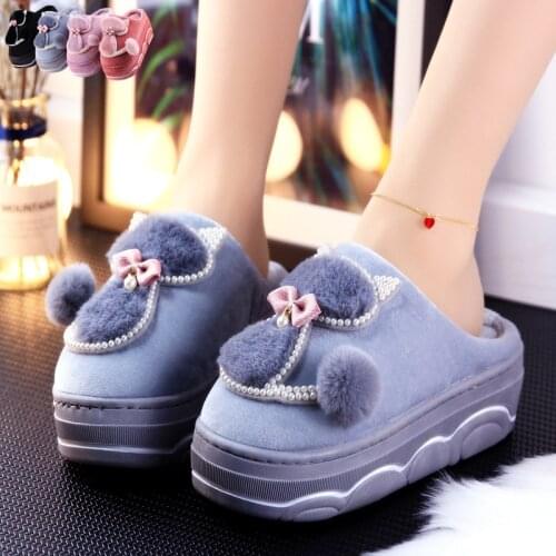 Winter Women Cute Cat Home Slippers Womens Warm House Footwear Ladies Platform Indoor Bow Shoes Woman 2020 Non Slip Female Flat