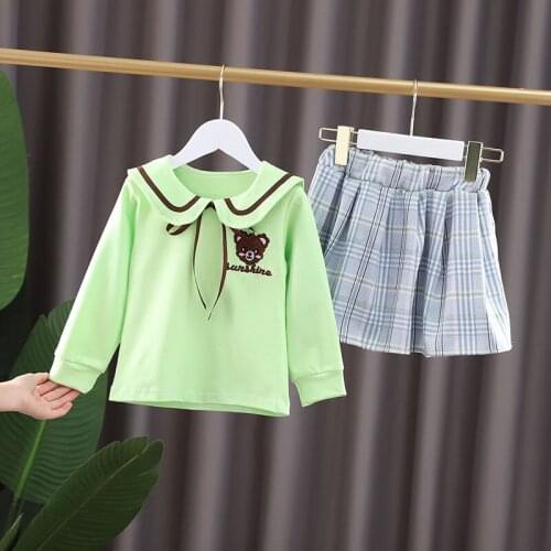 2020 Spring Autumn Kids Cartoon Girls Long Sleeve bear T-shirt Pants 2Pcs/Sets Infant Cotton Suits Children Clothes faashion set