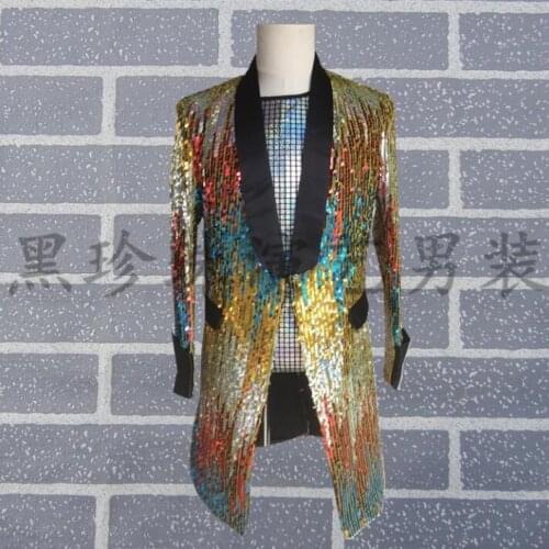 England Men Suits Designs Stage Costumes For Singers Multicolor Sequin Blazers Mens Dance Clothes Jacket Star Style Dress Punk