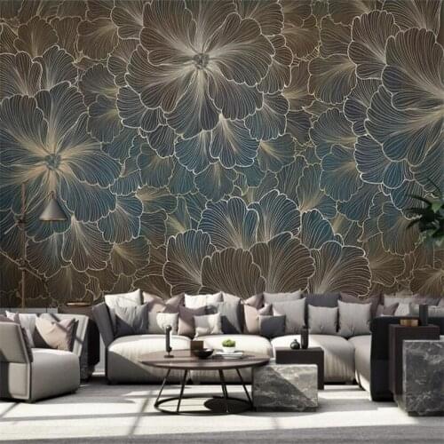 Beibehang custom Golden line flower Large Mural wallpapers for Living Room Bedroom Luxury Art Wallpaper Home Decor Wall Painting