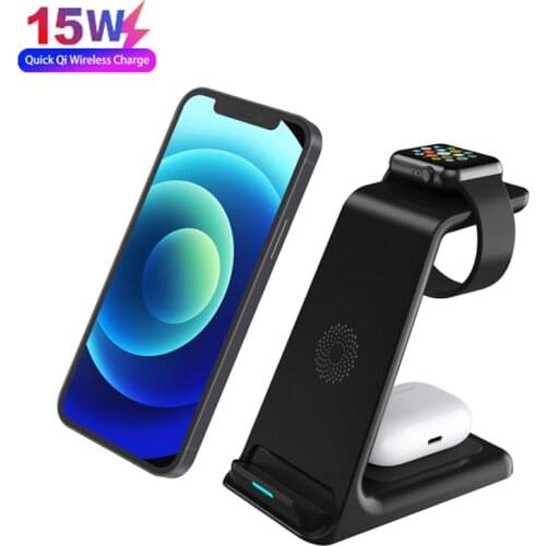 QI 15W Fast Charge 3 In 1 Wireless Charger For Iphone 12 Pro Charger Dock For Apple Watch 2 Airpods Pro Wireless Charge Stand
