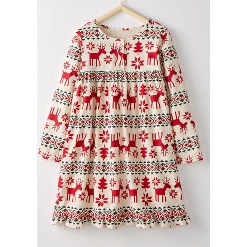 Little Maven Spring Autumn New Children Long-Sleeved O-neck Elk North Europe Christmas Knitted Soft Cotton Girls Casual Dresses