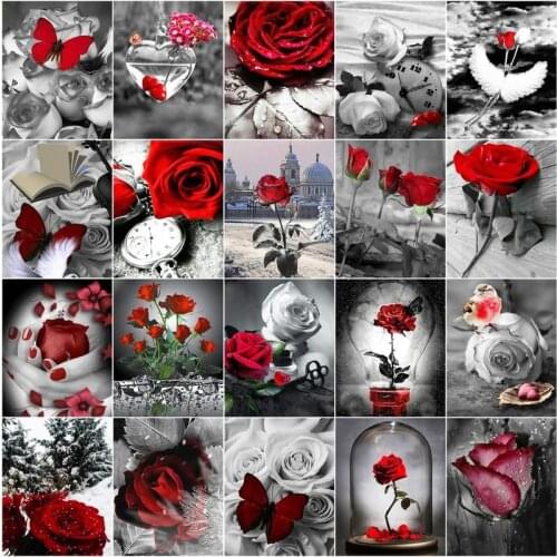 CHENISTORY Painting By Number Red Rose Drawing On Canvas Handpainted Painting Art Gift DIYPictures By Number Flowers Kits Home D