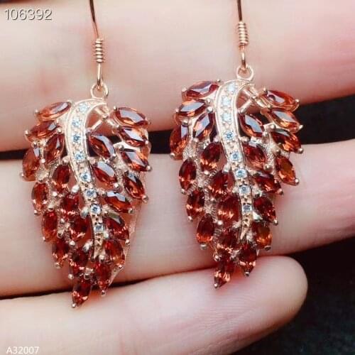 KJJEAXCMY boutique jewelry 925 sterling silver natural garnet girls earrings net body new luxury leaf support testing