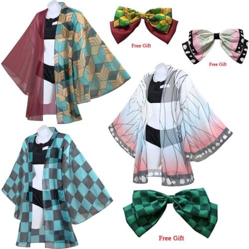 Demon Slayer Kamado Tanjirou Swimsuit Anime Kimetsu no Yaiba Kochou Shinobu Cosplay Costume Kimono Summer Swimwear Suit