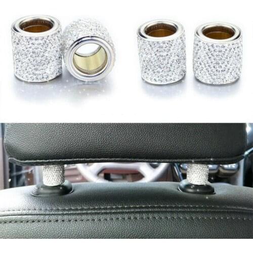 2PCS Fashion Car Headrest Collars Car Interior Decoration Chrome Rhinestone Bling Rings Vehicle Seat Accessories Car-styling