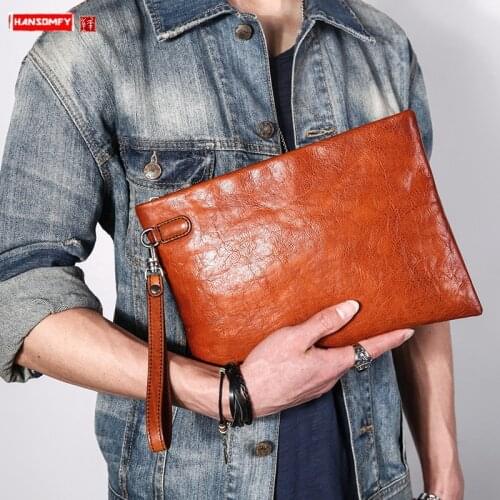 Mens Handbag Leather Clutch Bag Men Leather Clutch Bag Soft Leather Casual Personality Simple Large Capacity Envelope Bag