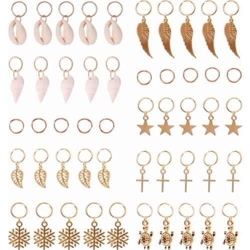 50 Pcs/set Fashion Shell Hands Leaves Star Conch Snowflake Pendant Charms Rings Set Hair Clip For Women #244449