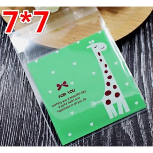 New Arrived Giraffe Printed Cookie Package Bags 7cm 100pcs/lot Plastic Snacks Bags for Biscuits Baking Party Candy Bags Pouches