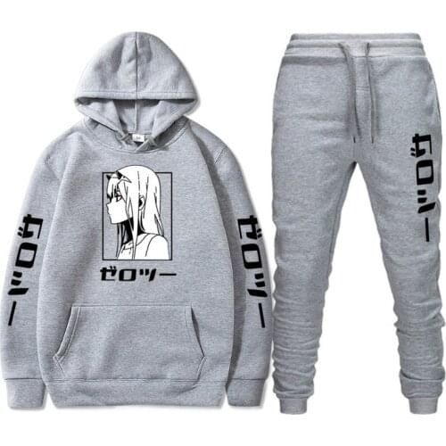New 2 Pieces Hoodie+Pants Suit Darling In The Franxx Print Tracksuit Men Women Zero Two Sweatshirt Streetwear Pullover Sudaderas