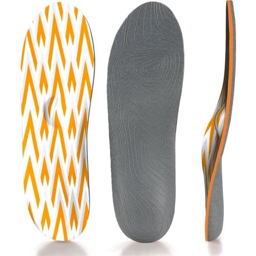 Orange Striped Memory Foam Plantar Fasciitis Arch Support Insoles for Women Men, Comfortable Breathable Sports Shoe Inserts